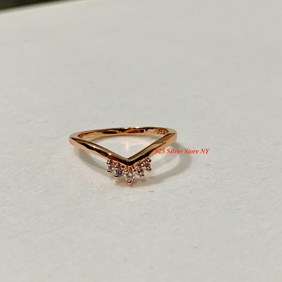 Pandora Rose Gold Tiara Wishbone Ring 188282 CZ - Picture 3 of 8